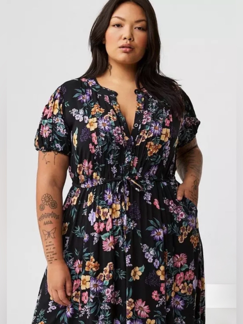 Torrid Maxi Stretch Challis Pintuck Tiered Maxi Dress sz 1